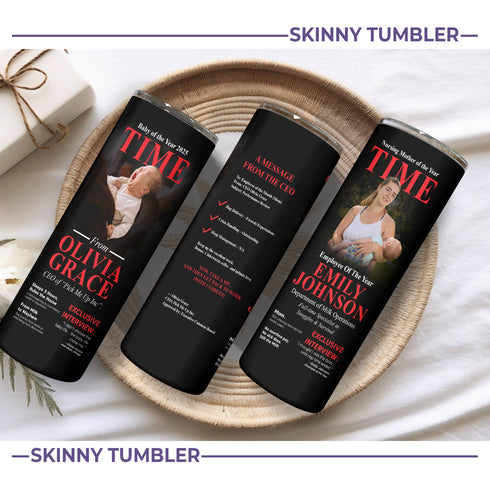 Personalized TIME Magazine Tumbler – Custom Baby & Mom Photo | 20oz Stainless Steel Gift